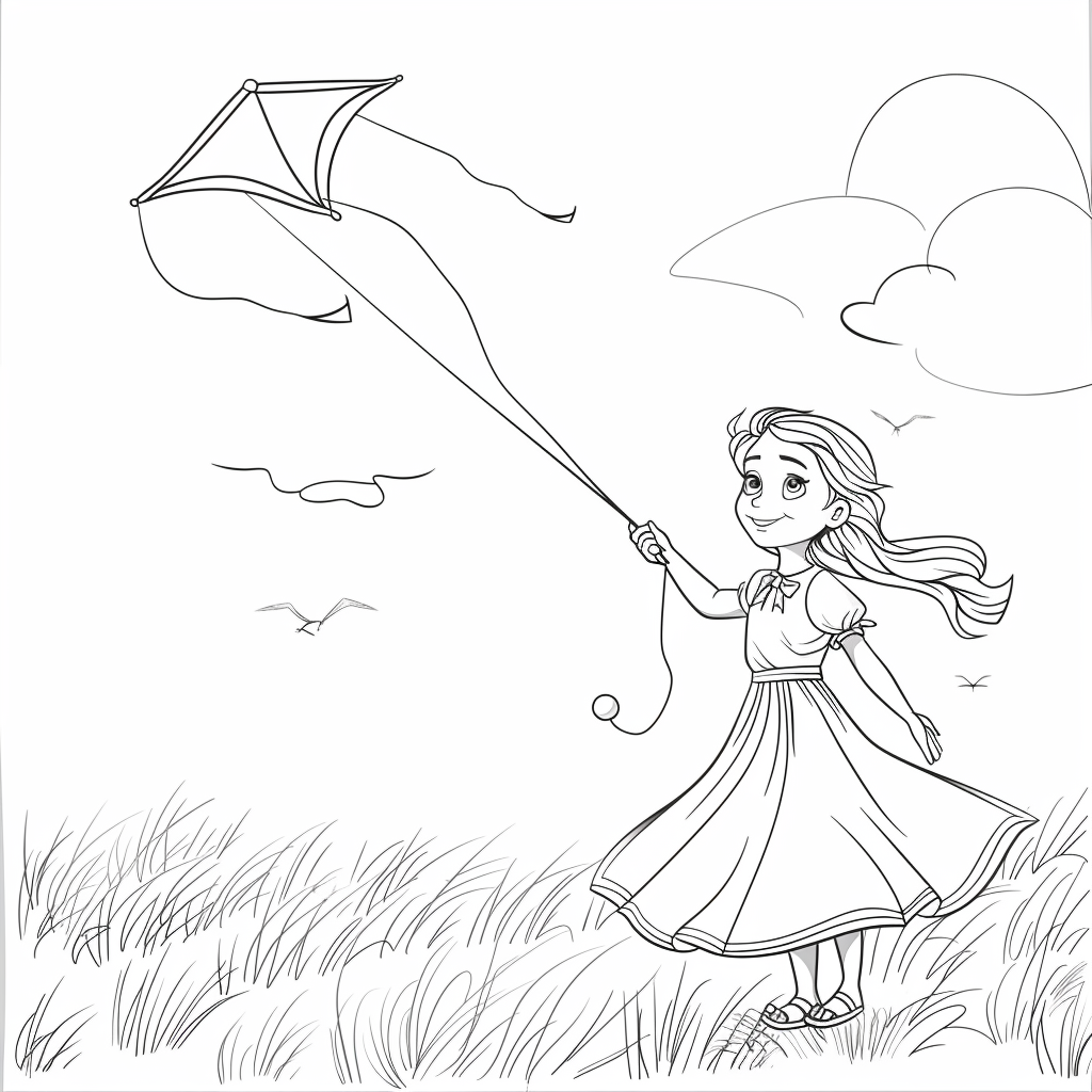 A princess flying a kite in an open field