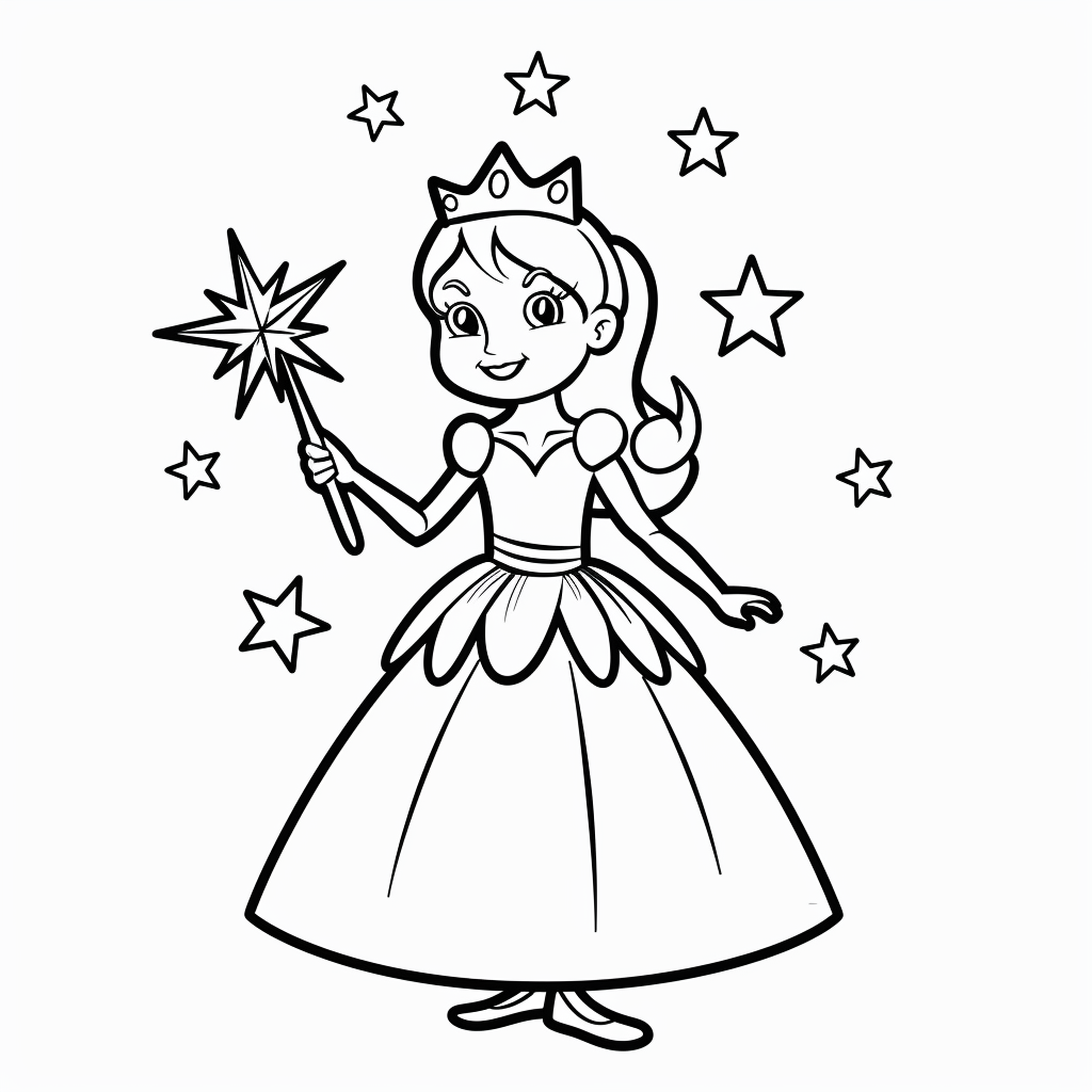 A princess holding a magical wand with star shapes around it