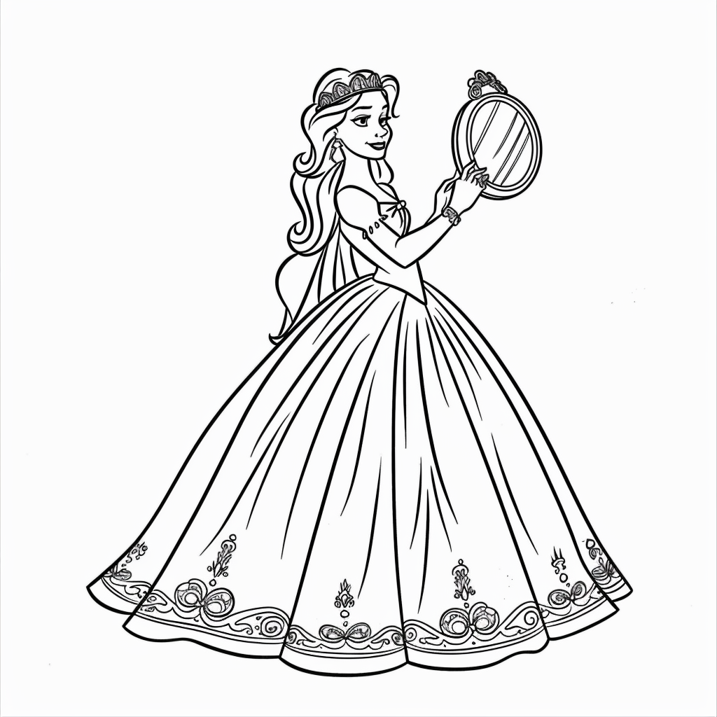 A princess holding a mirror and admiring her crown