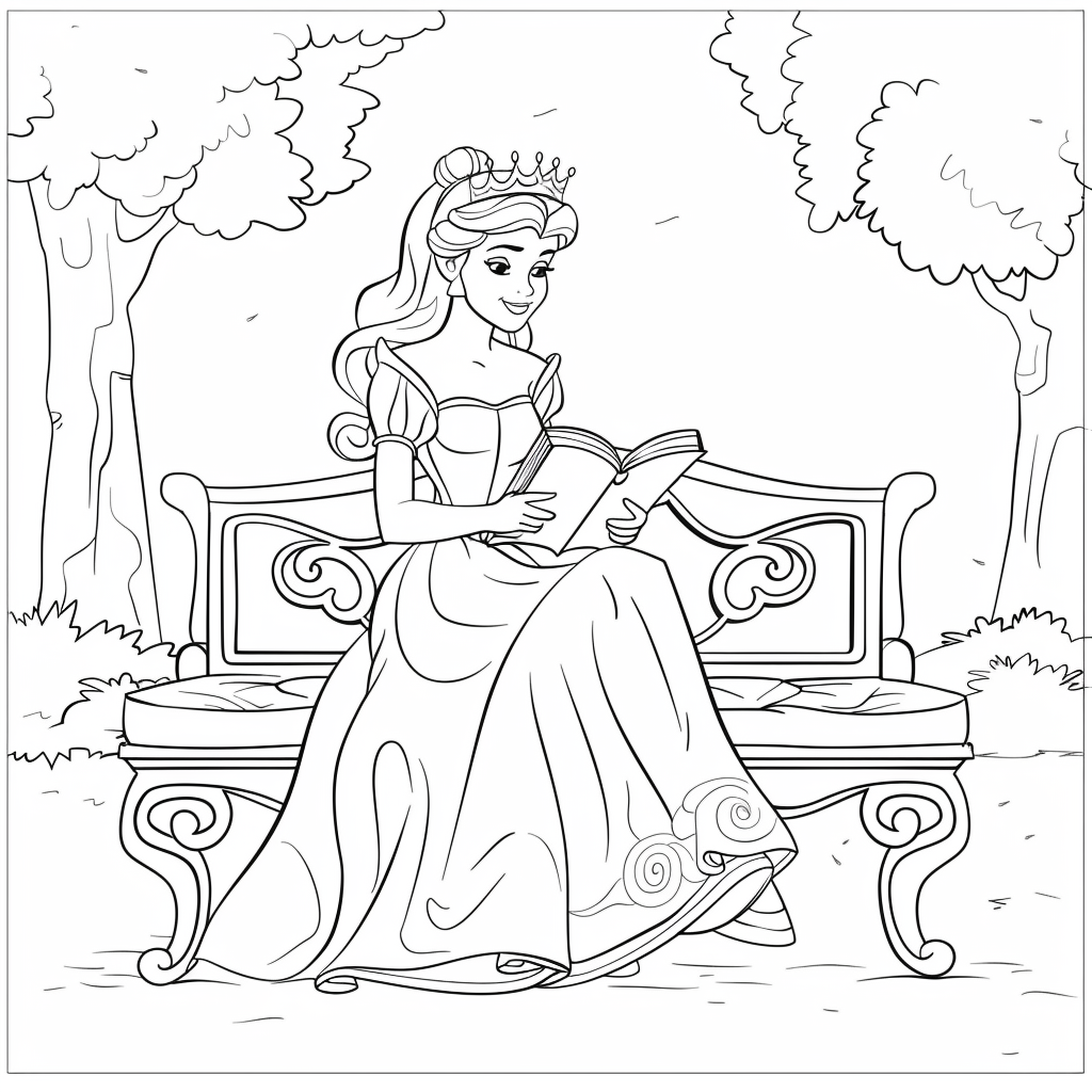 A princess reading a book while sitting