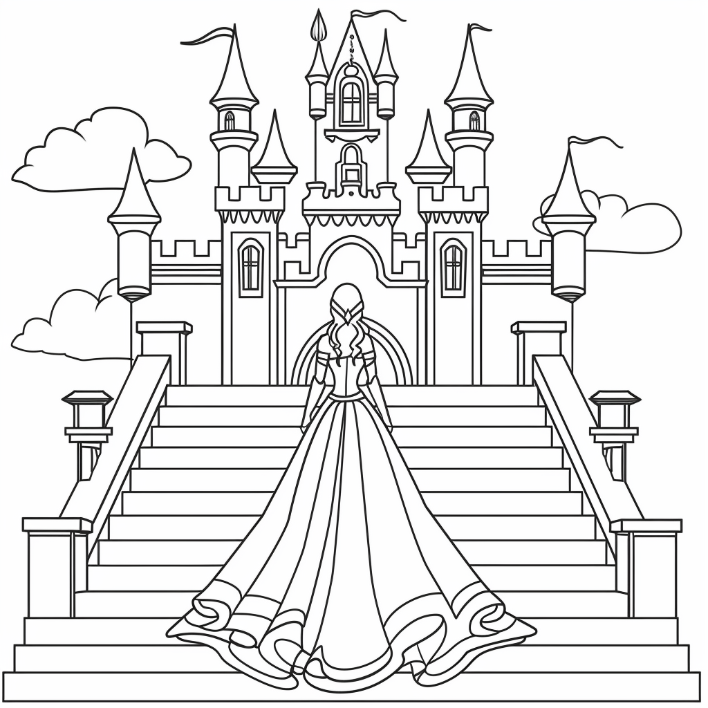 A princess standing at the top of castle steps