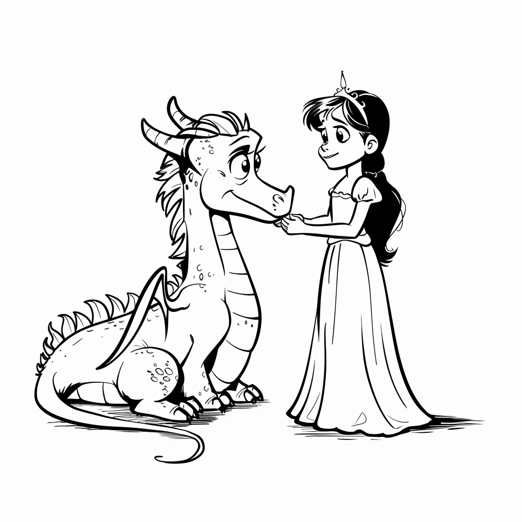 A princess standing beside a friendly dragon