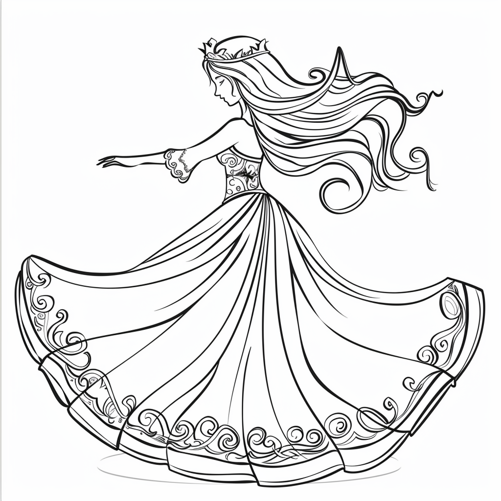 A princess twirling in a long dress