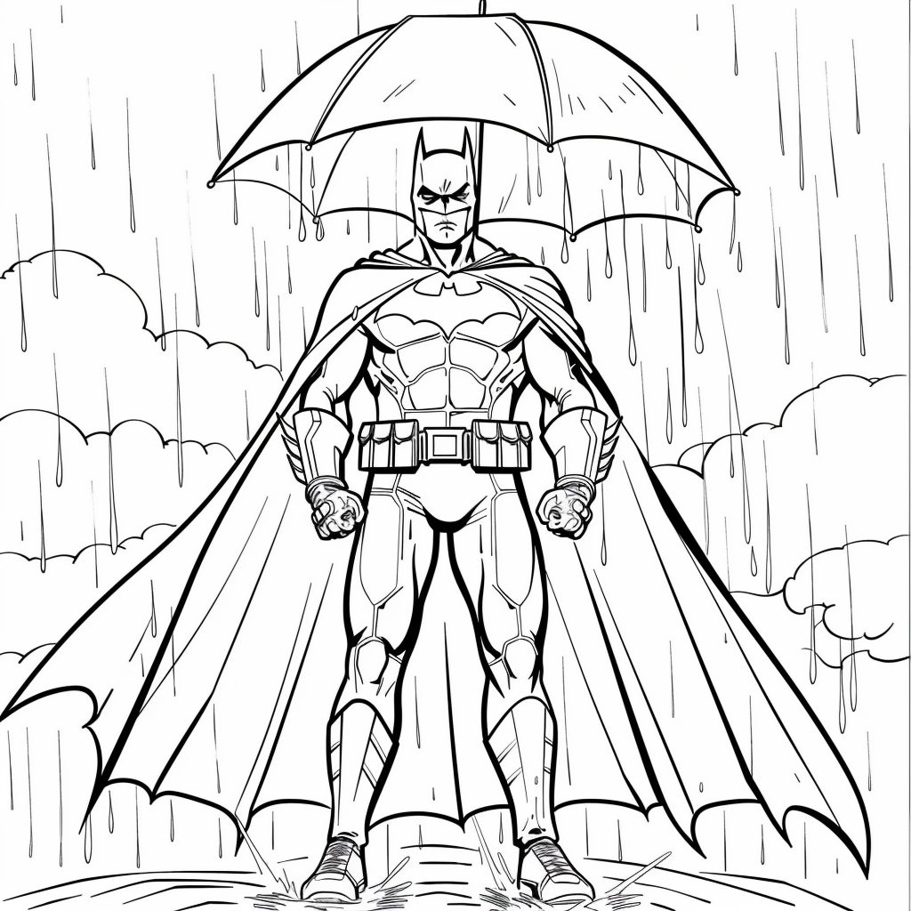 Batman Standing in the Rain (Outline Style)