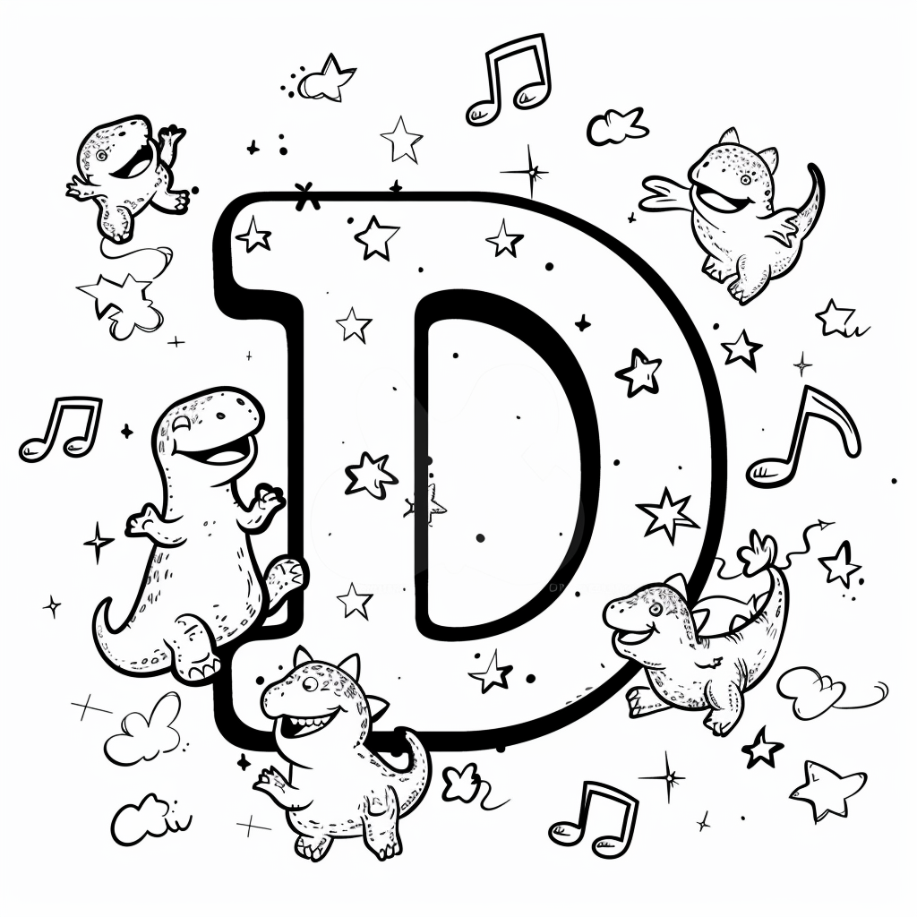 Letter D with Dancing Dinosaurs