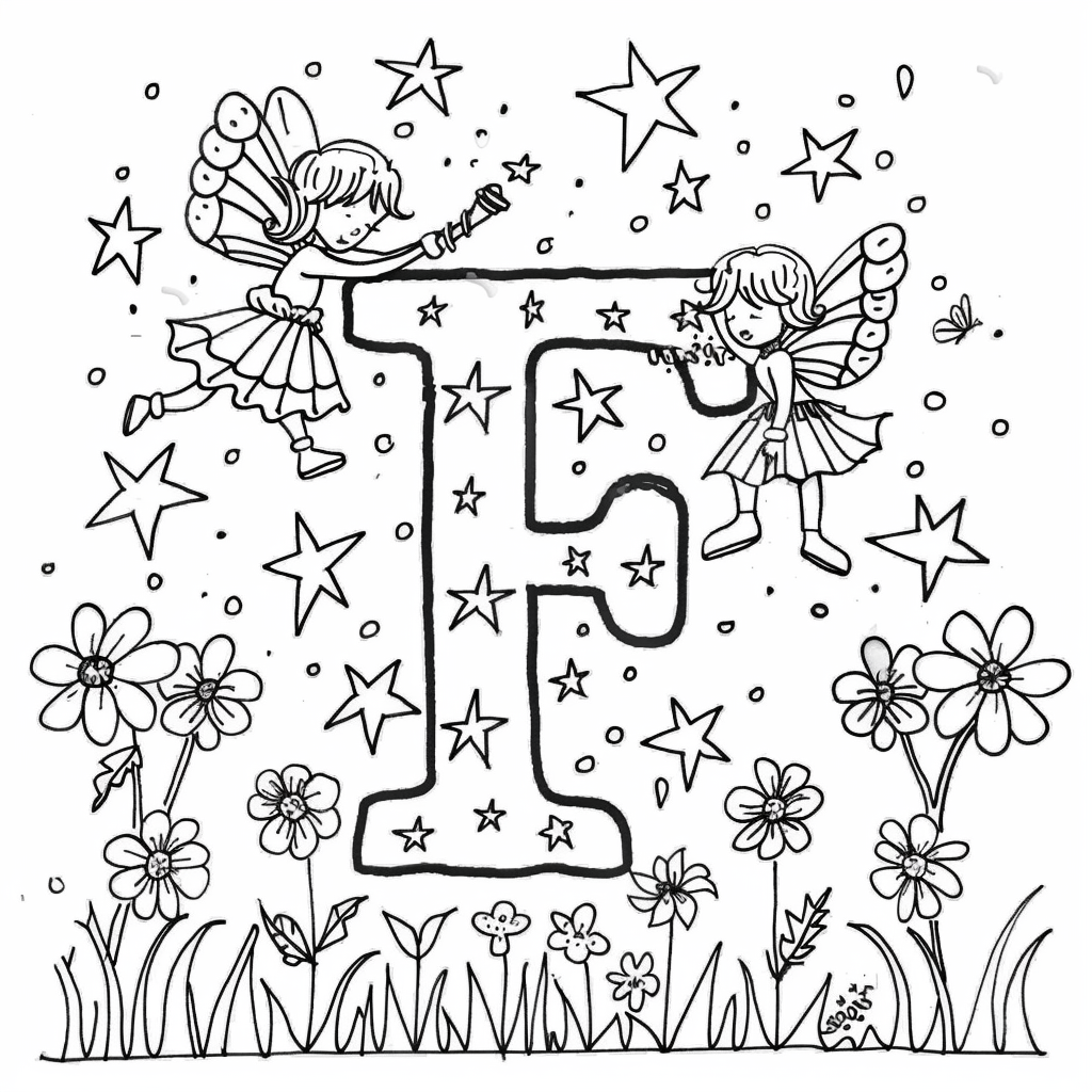 Letter F with Floating Fairies