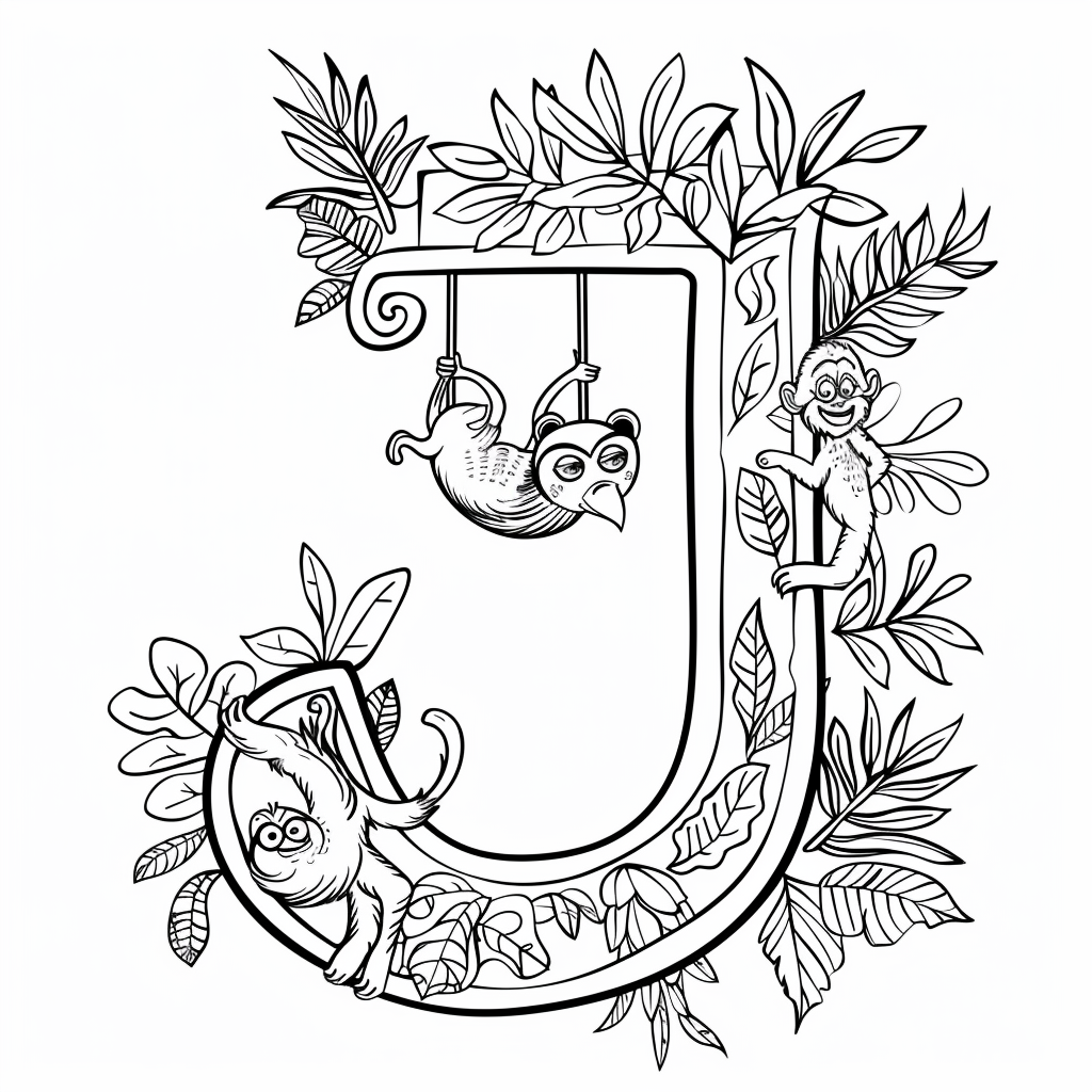 Letter J with Jungle Animals Swinging