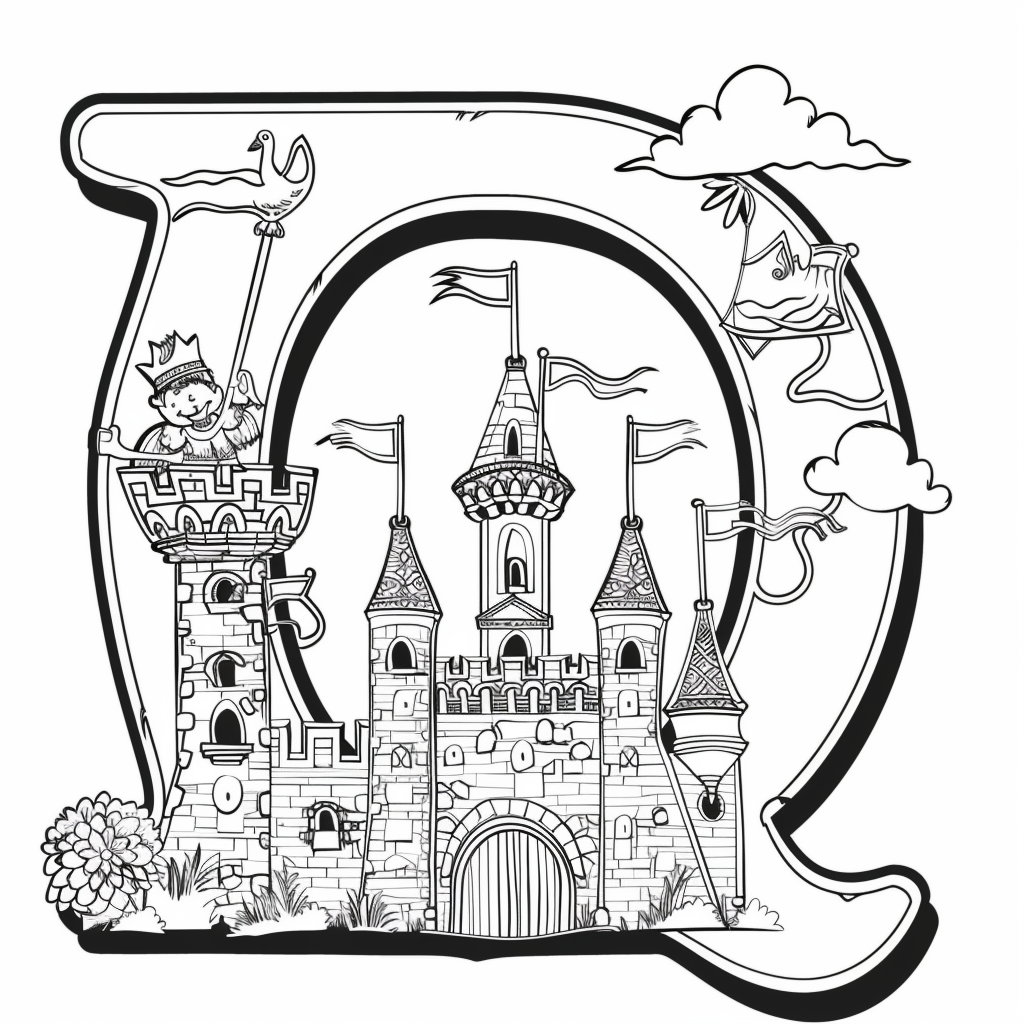 Letter Q with Queen and Castle Scene