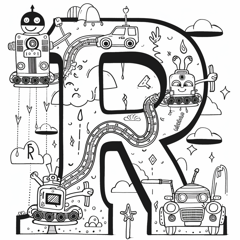 Letter R with Racing Robots