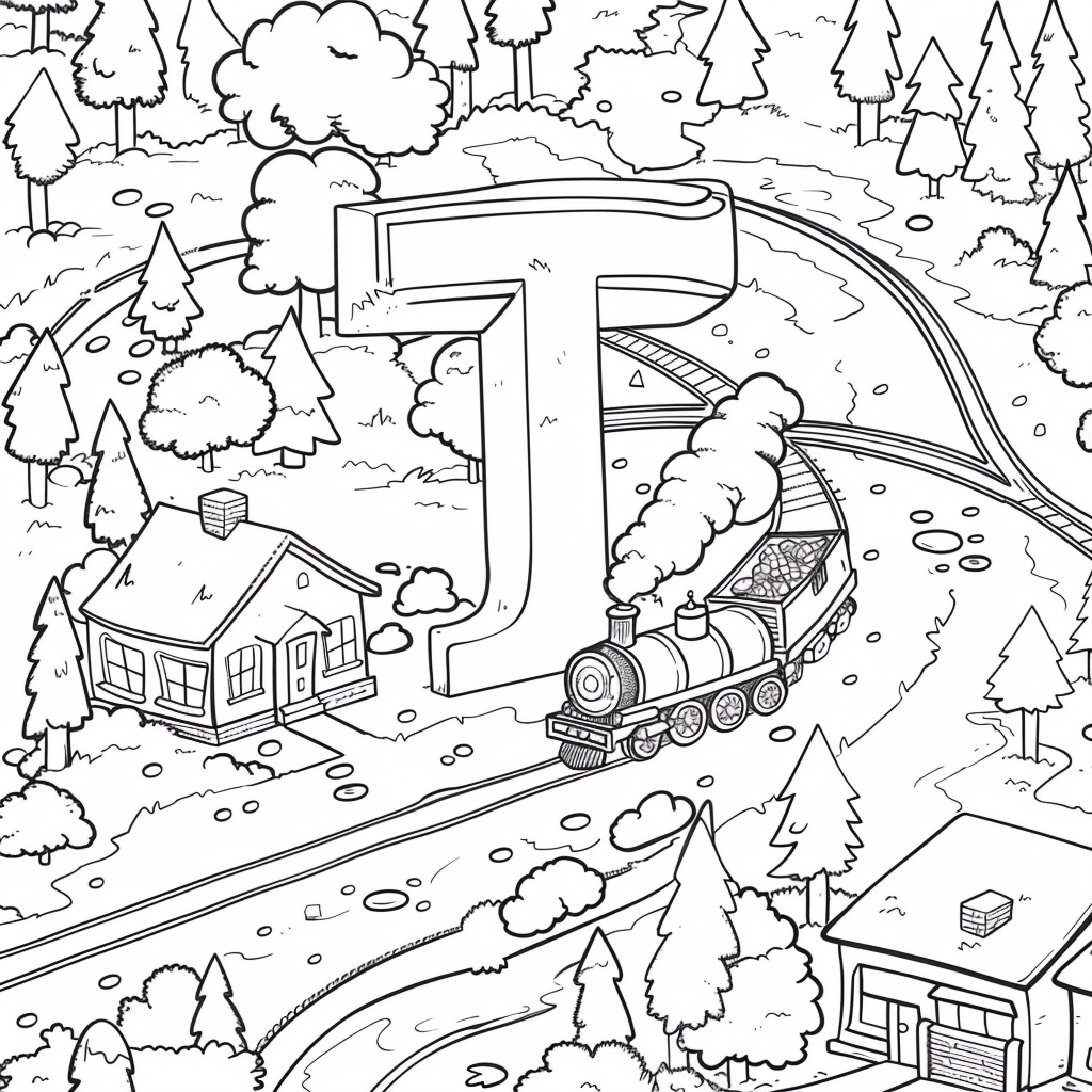 Letter T with Train Town Scene