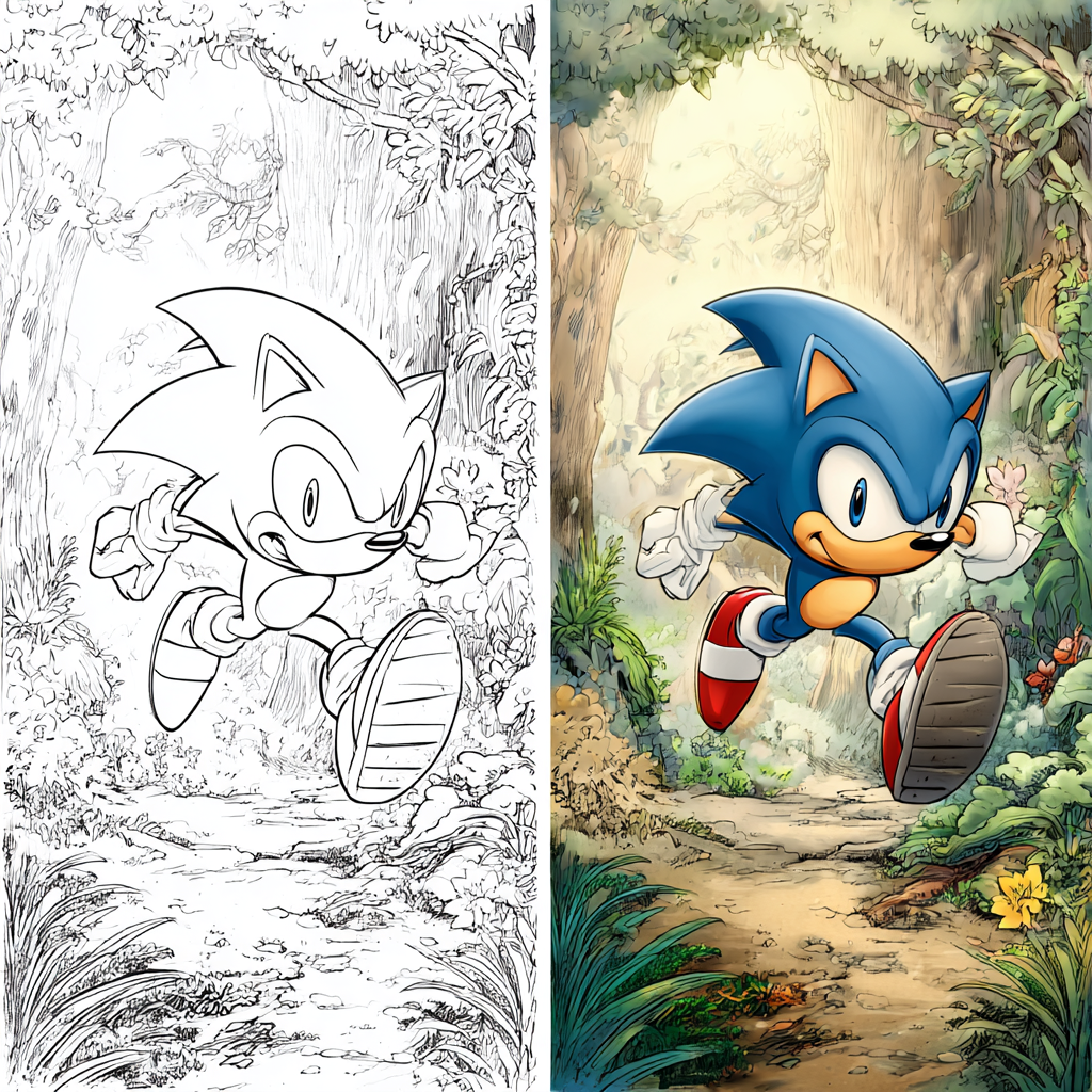 Sonic Coloring Pages printable action scene for kids