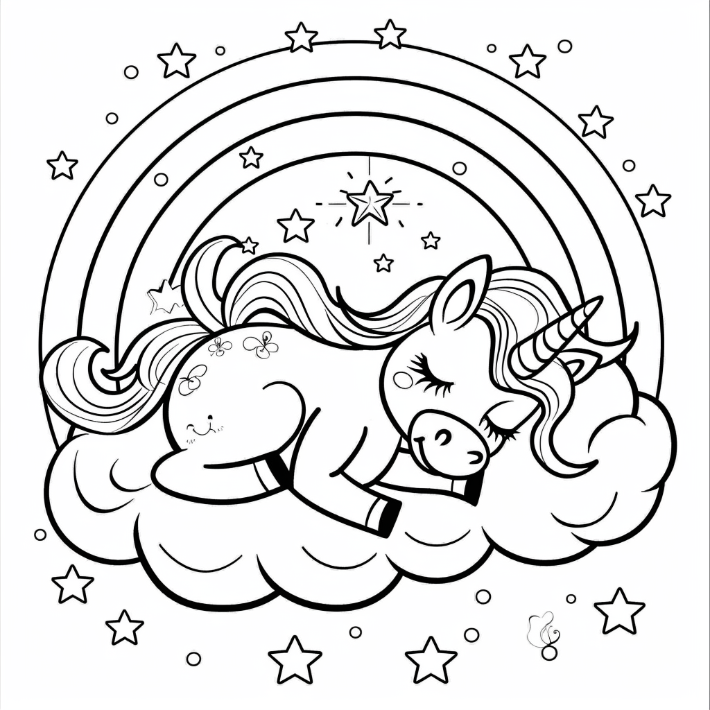 Baby Unicorn Sleeping on a Rainbow Cloud