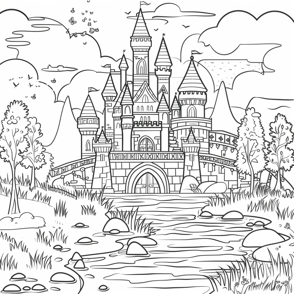 Princess Castle Coloring Pages printable castle design for kids