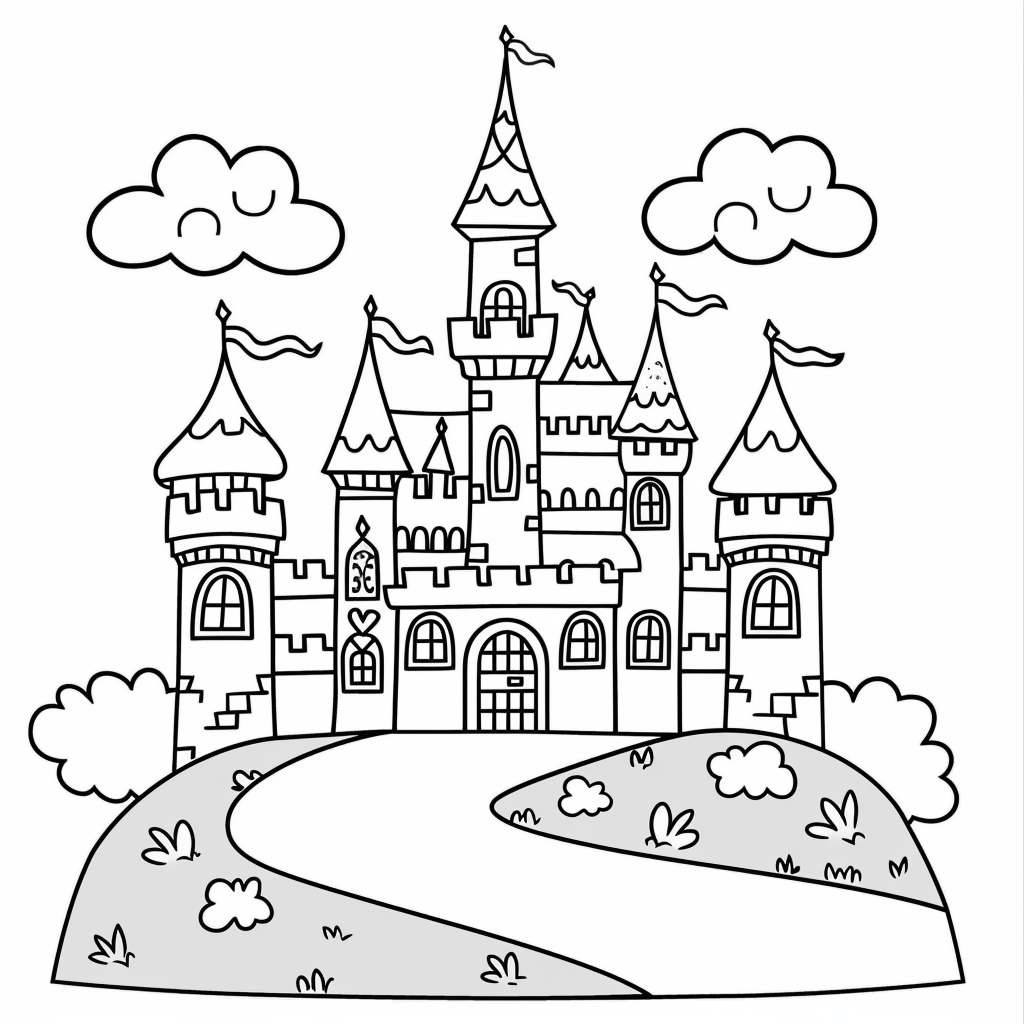 Princess Castle Coloring Pages printable castle design for kids
