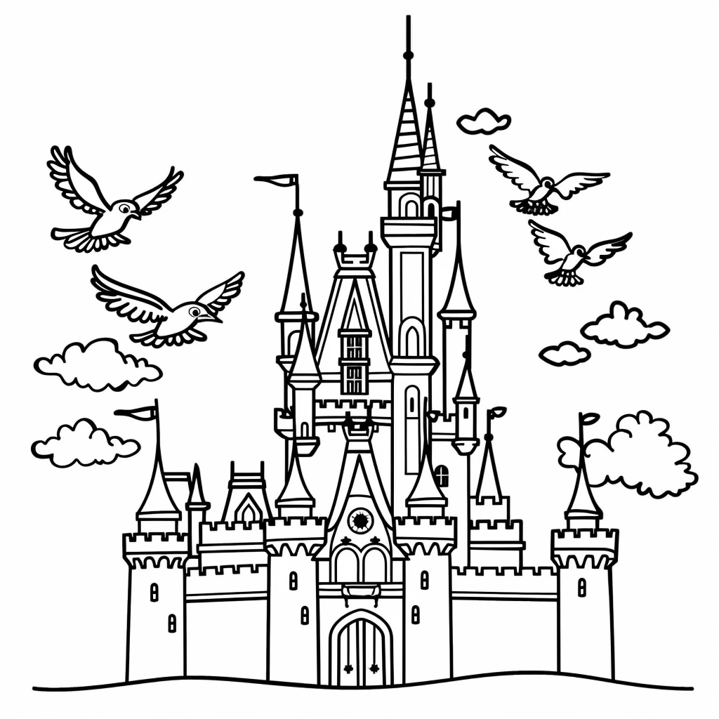 Princess Castle Coloring Pages printable castle design for kids