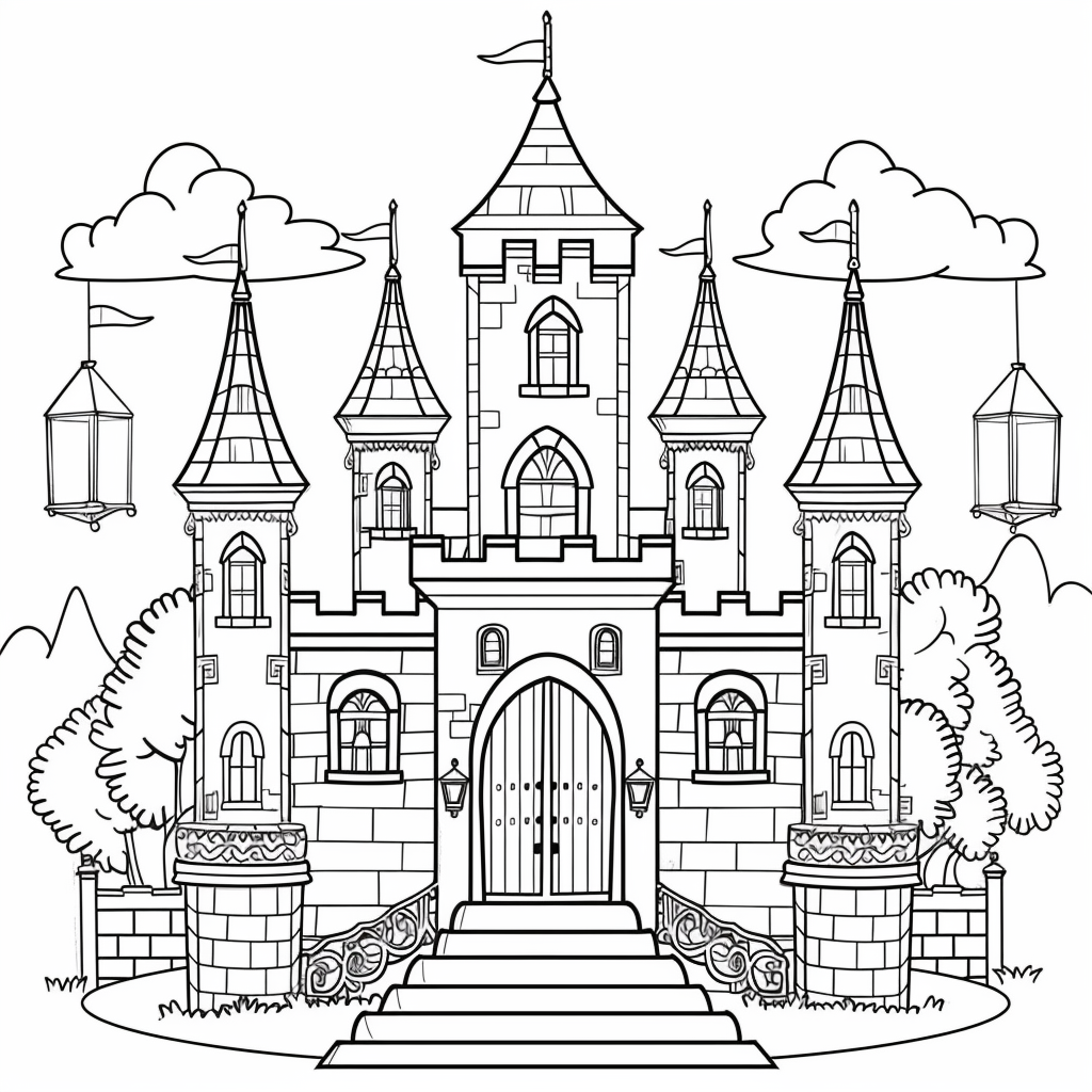Princess Castle Coloring Pages printable castle design for kids