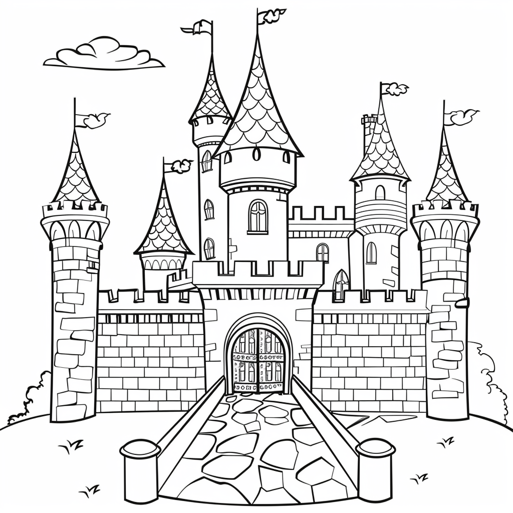 Princess Castle Coloring Pages printable castle design for kids
