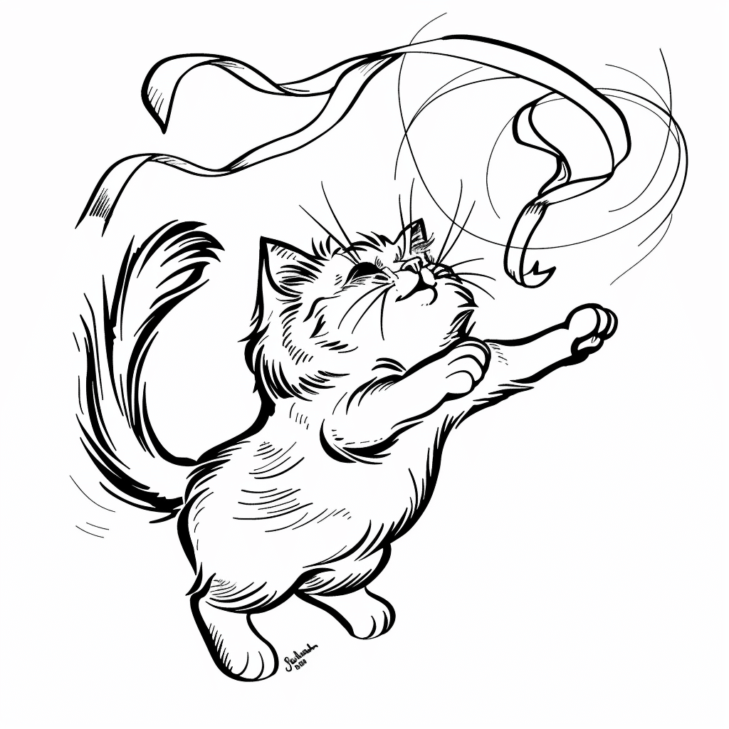 Cat Chasing Ribbon