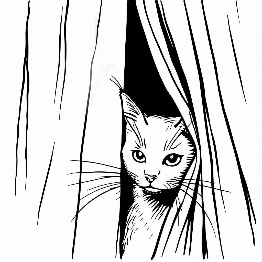 Cat Hiding Behind Curtain