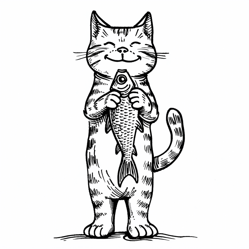Cat Holding Fish Proudly