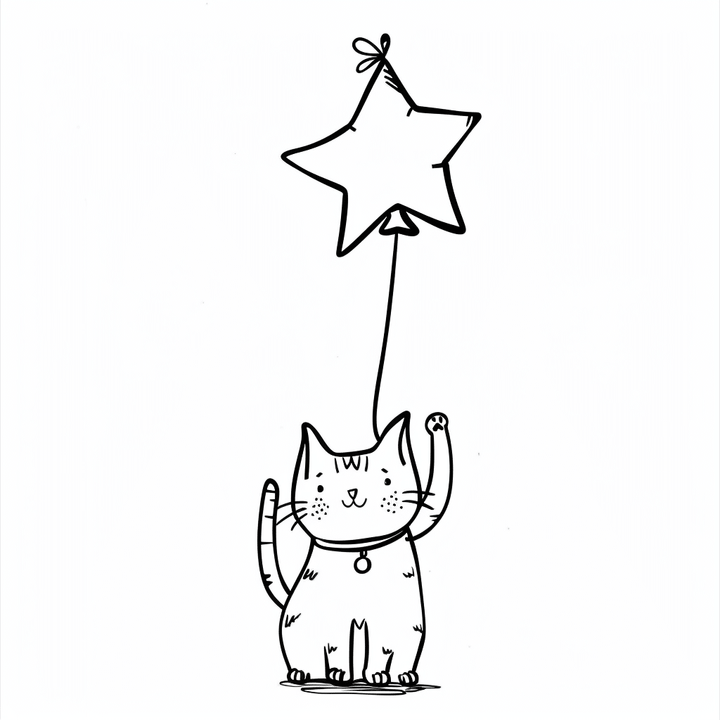 Cat Holding Star Balloon