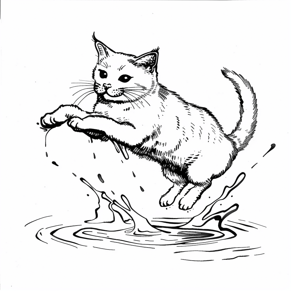 Cat Jumping Over Puddle