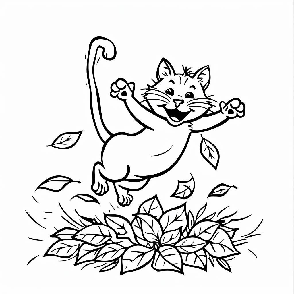 Cat Jumping into Leaves