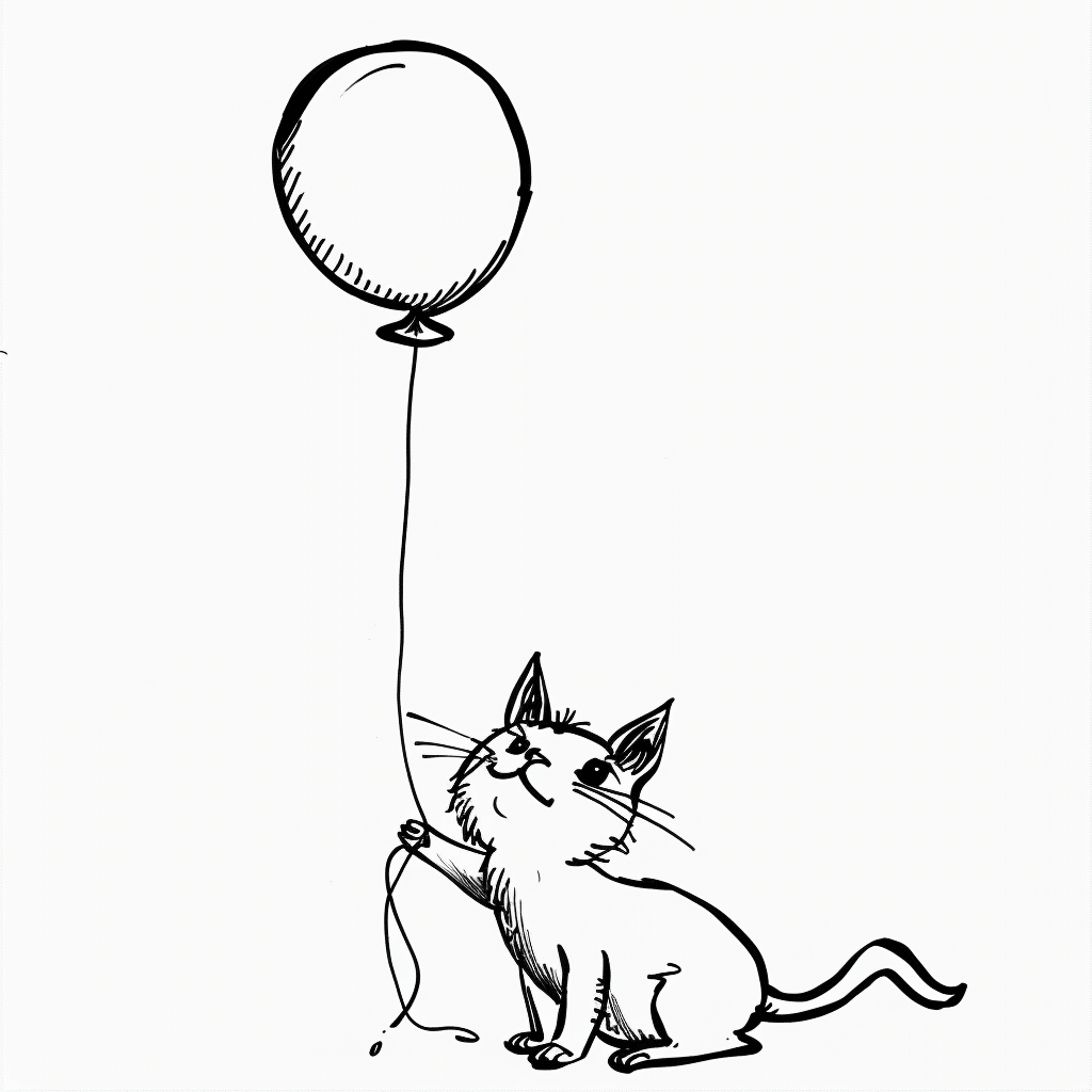 Cat Playing with Balloon String