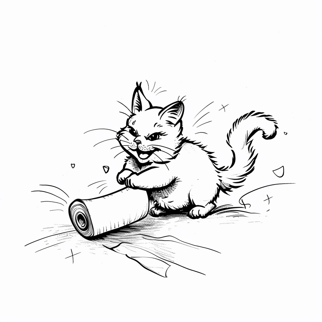 Cat Playing with Paper Roll