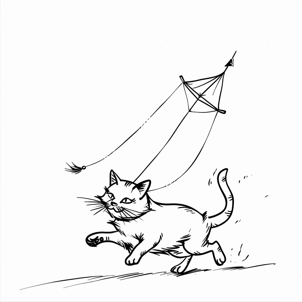 Cat Running with Kite