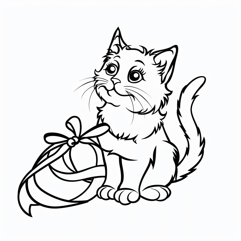 Cat Sitting with Gift Ribbon