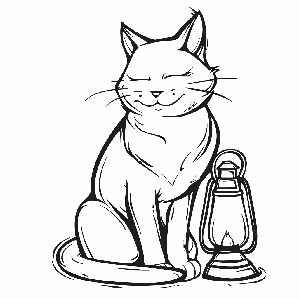 Cat Sitting with Lantern