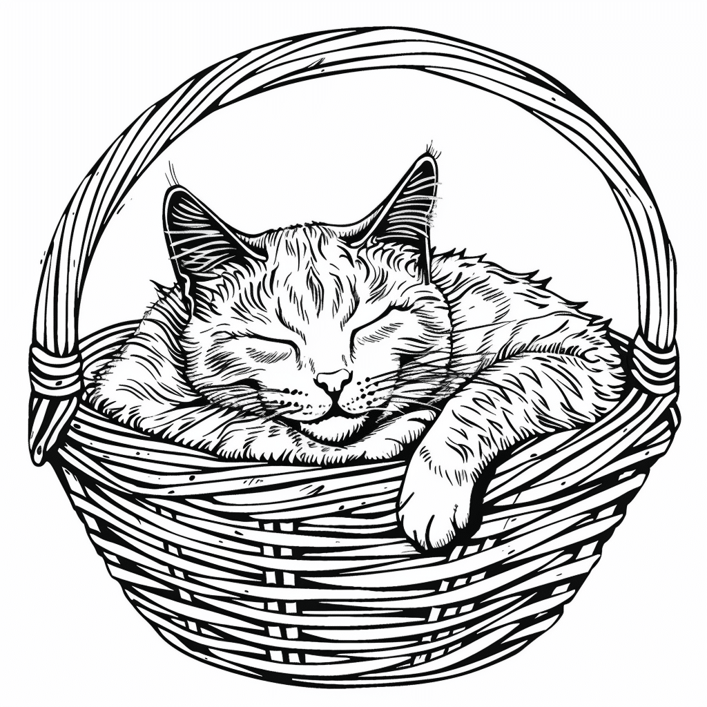 Cat Sleeping in Basket