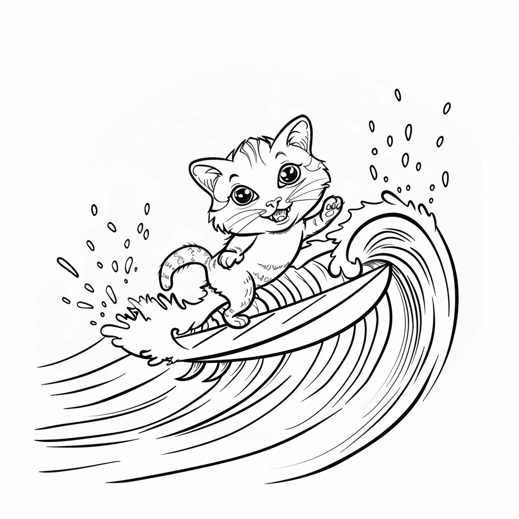 Cat Surfing Wave