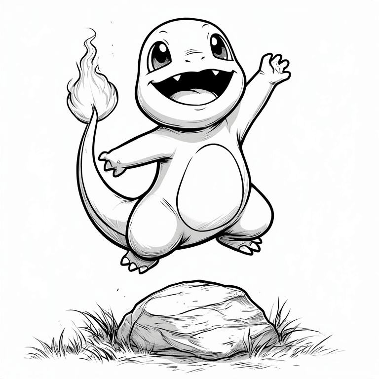 Charmander Jumping Over Stone