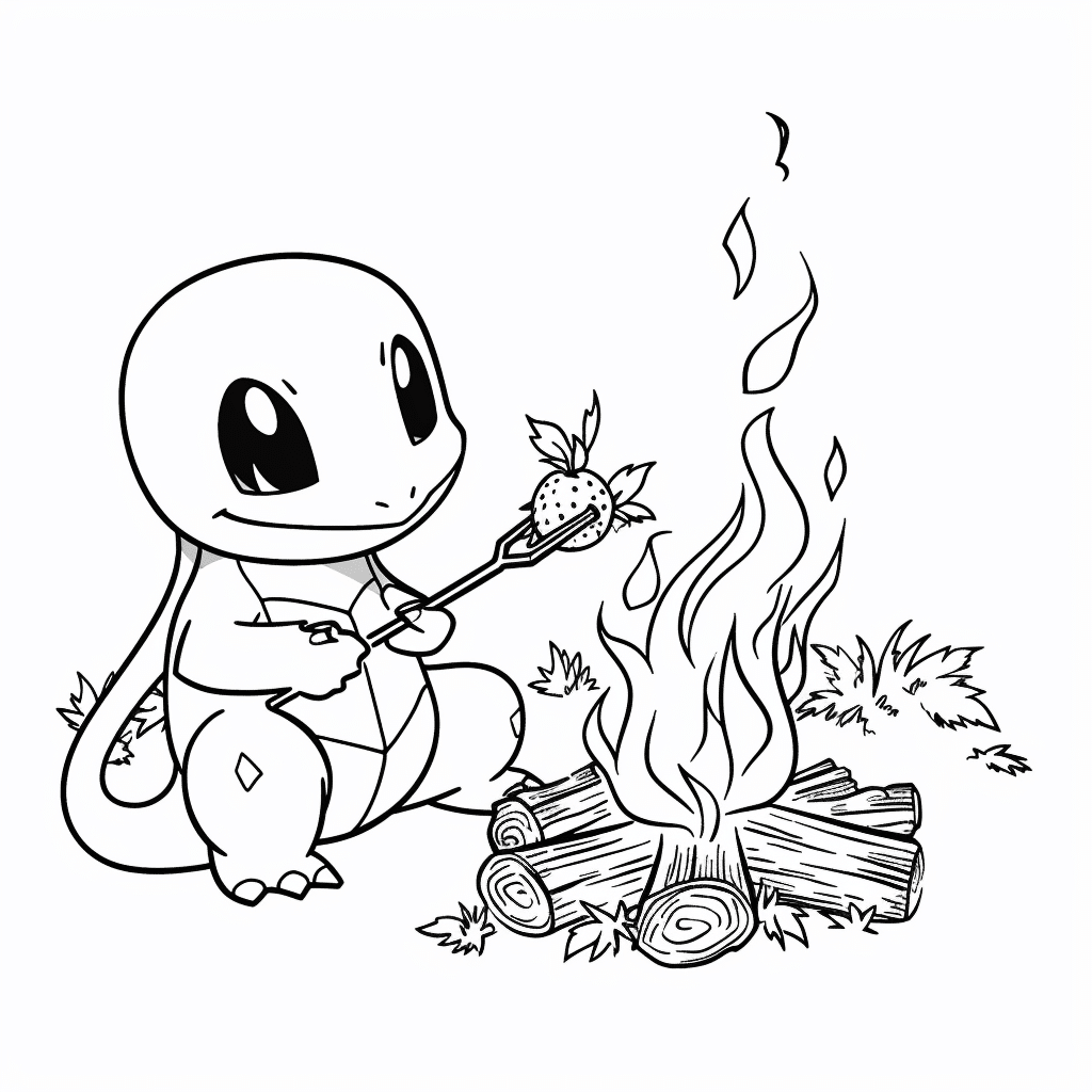 Charmander Roasting a Berry by a Tiny Campfire