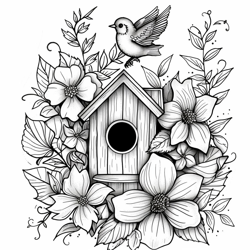 Floral Birdhouse Scene