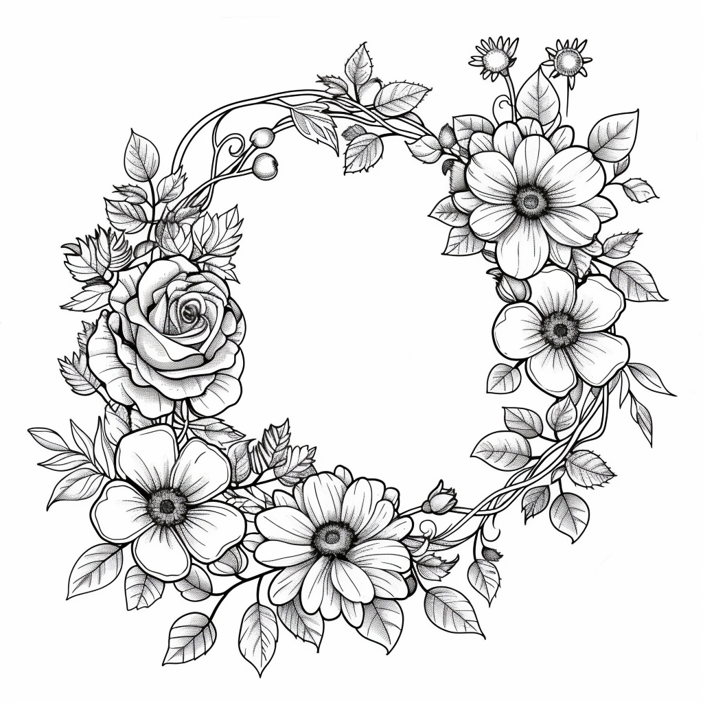 Floral Wreath with Leaves and Buds