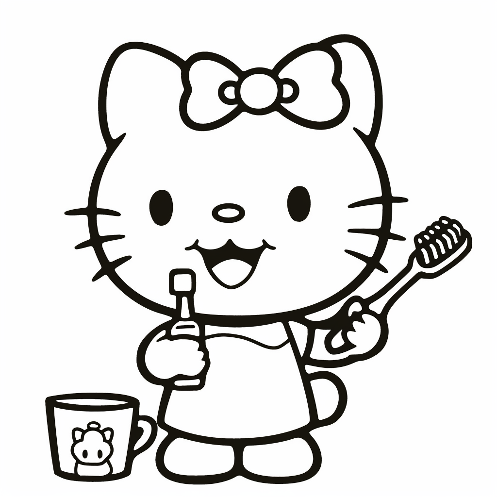 Hello Kitty Brushing Teeth