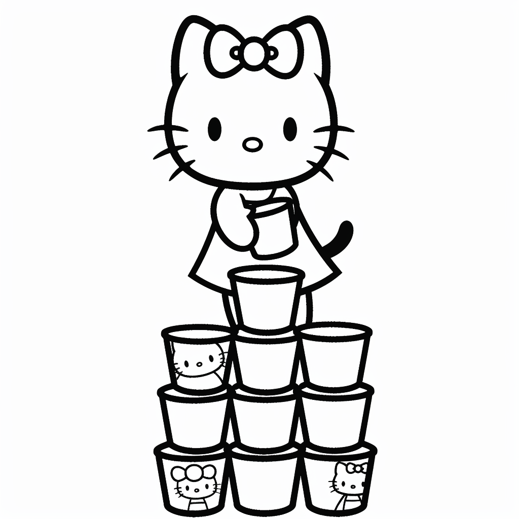 Hello Kitty Building a Tower of Cups