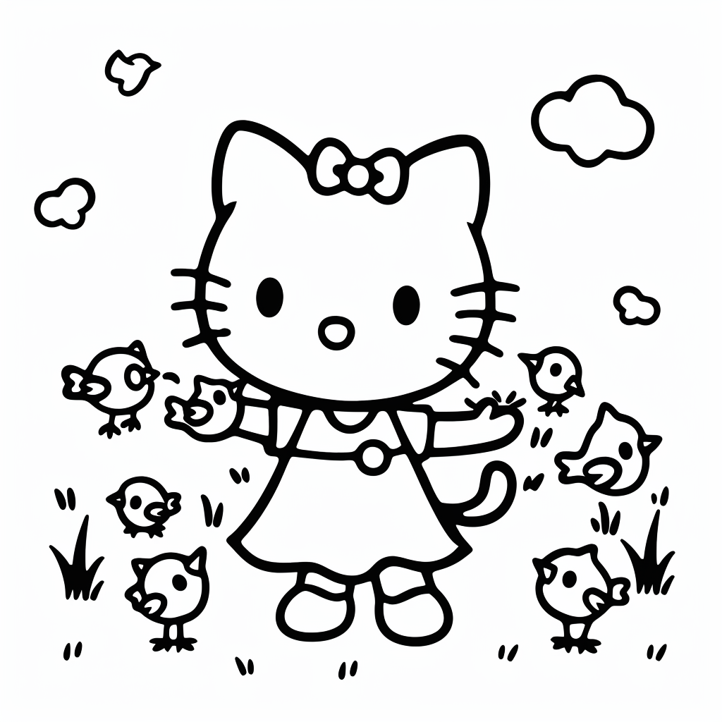 Hello Kitty Feeding Birds
