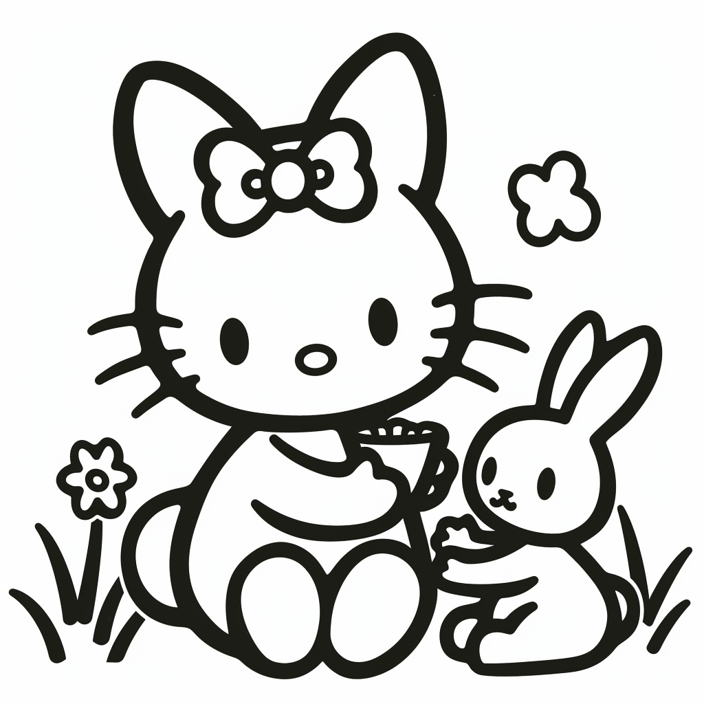 Hello Kitty Feeding a Bunny