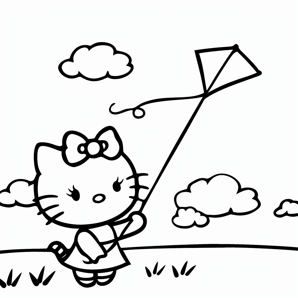 Hello Kitty Flying a Kite