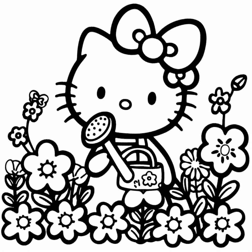 Hello Kitty Gardening with Flowers