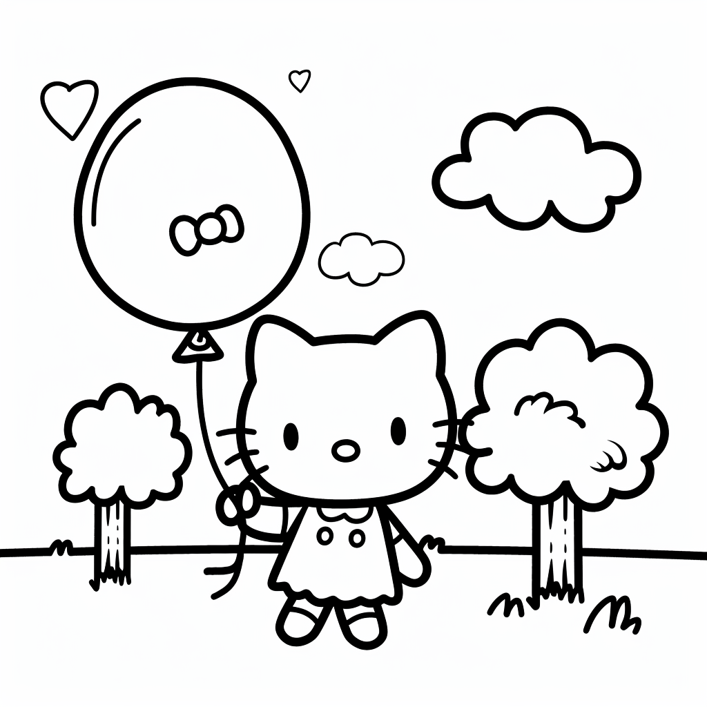 Hello Kitty Holding a Balloon in a Park A cute