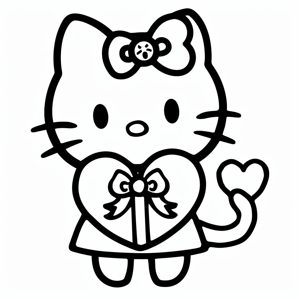 Hello Kitty Holding a Heart Gift
