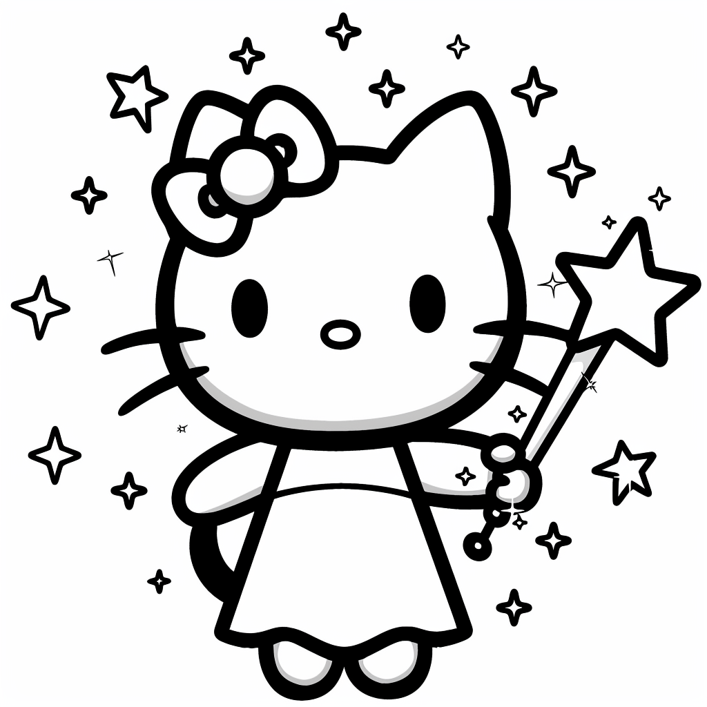 Hello Kitty Holding a Star Wand