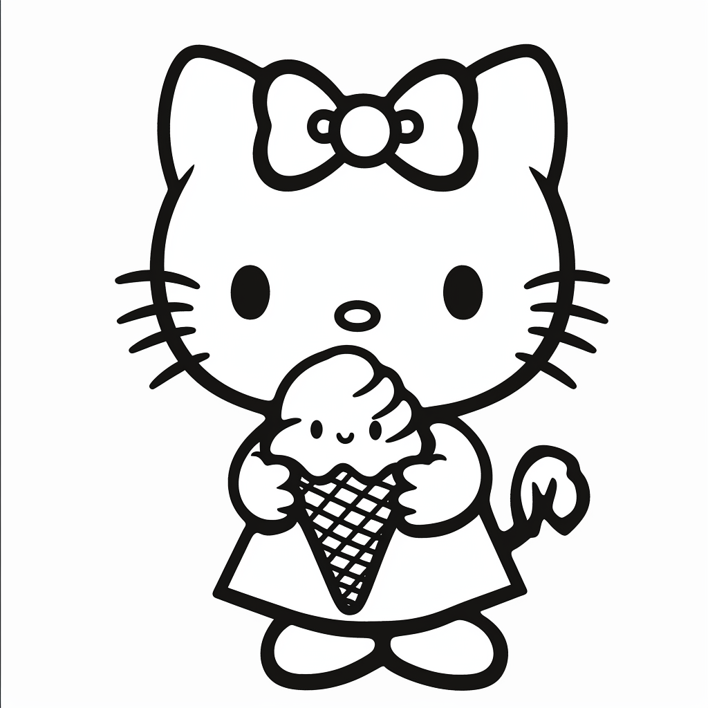 Hello Kitty Holding an Ice Cream Cone