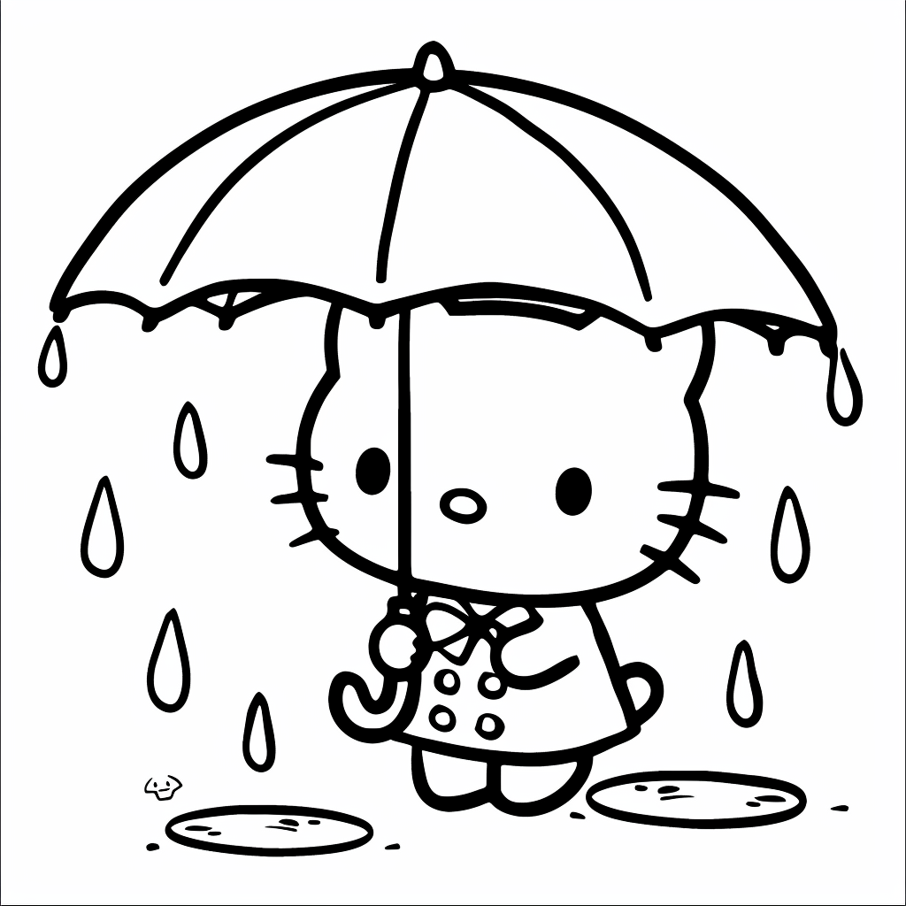 Hello Kitty Holding an Umbrella in the Rain