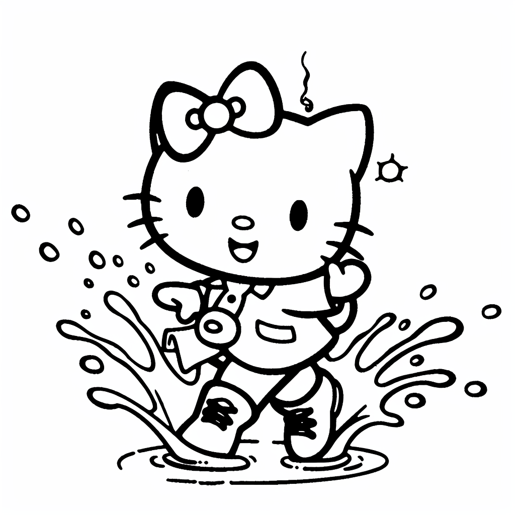 Hello Kitty Jumping in Puddles